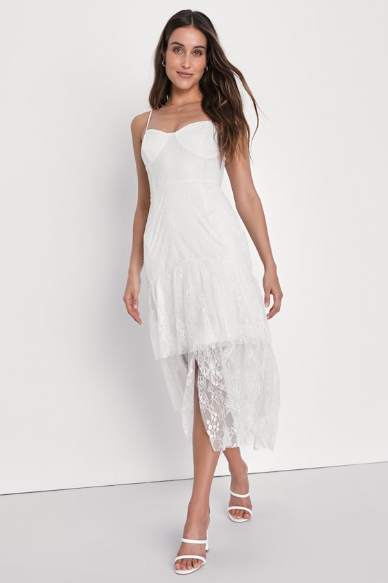 Elaborate Love White Lace Bustier Tiered High-Low Maxi Dress 5
