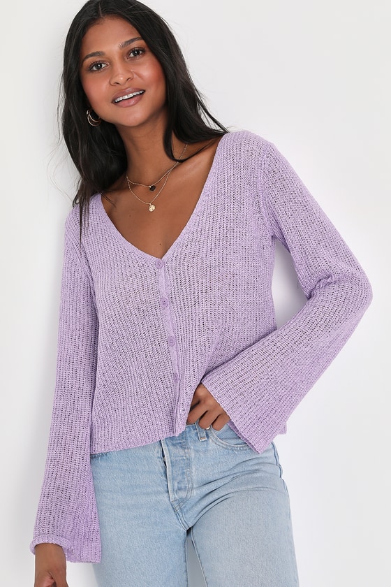 Lulus Springtime Sweetie Lavender Loose Knit Cardigan Sweater In Purple