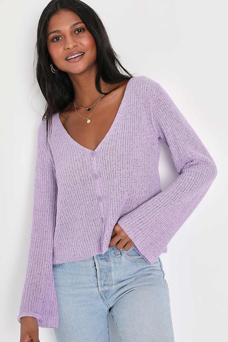 Springtime Sweetie Lavender Loose Knit Cardigan Sweater