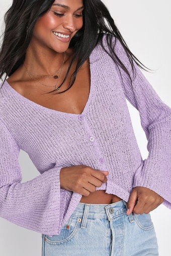 Springtime Sweetie Lavender Loose Knit Cardigan Sweater