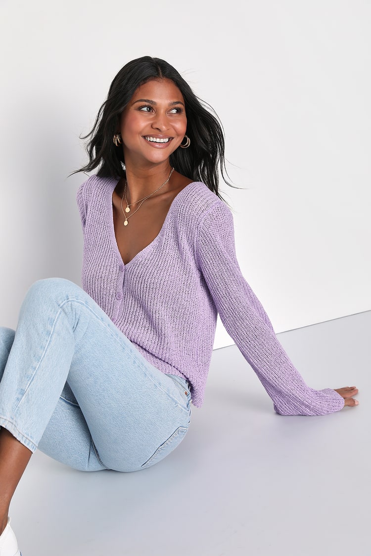 Springtime Sweetie Lavender Loose Knit Cardigan Sweater