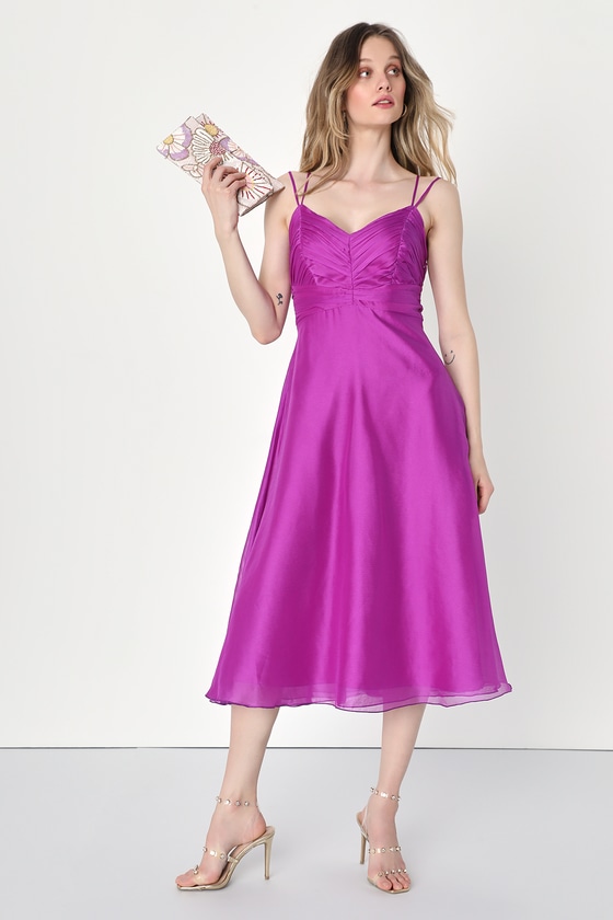 Purple Pleated Midi Dress - Chiffon Midi Dress - A-Line Dress - Lulus
