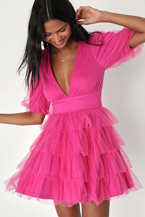 na kd fashion pink puff sleeve shirring mini dress Aje. Cresting Puff Sleeve Mini Dress main image 0