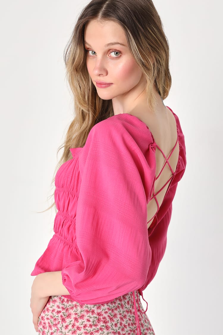 pink lace up shirt
