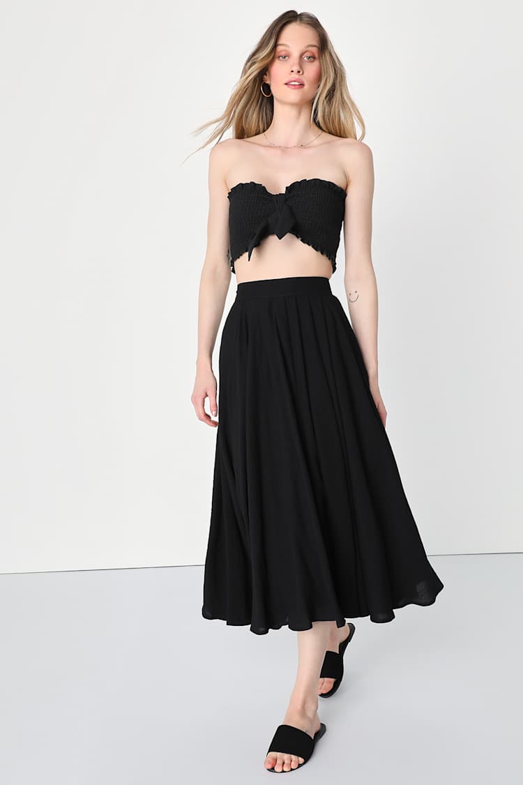 Black Smocked Dress - Two-Piece Dress - Bandeau Midi Dress - Lulus Black Smocked Dress - Two-Piece Dress - Bandeau Midi Dress - Lulus