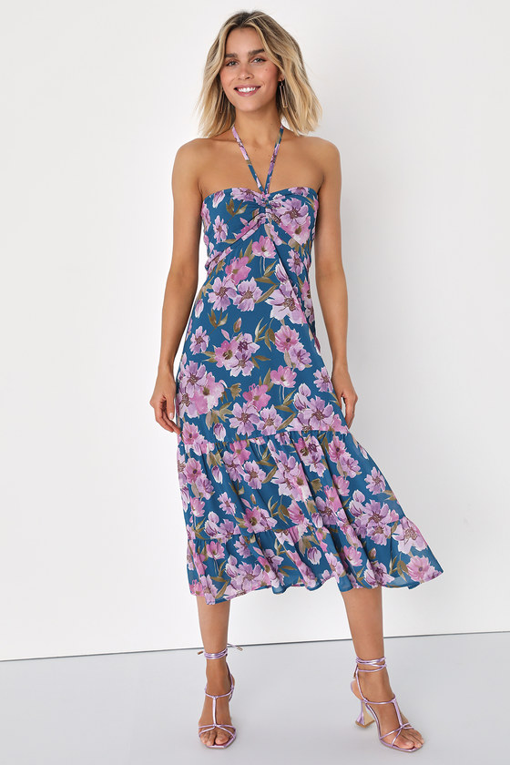 ★overdue flair★ FLORAL HALTER DRESS_BLUE Amazon.com: Women's Summer Halter Neck Dresses 2024
