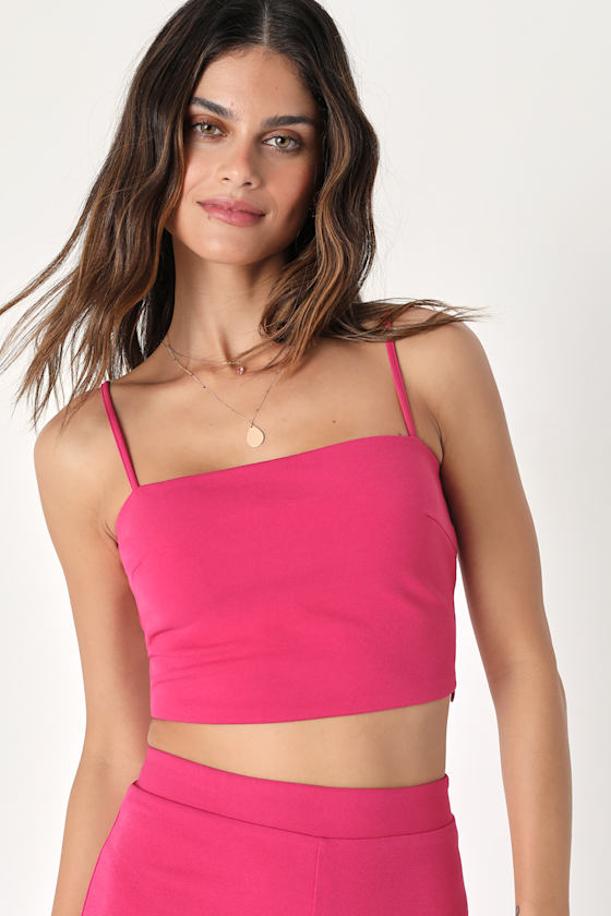 Impressive Aesthetic Hot Pink Wide-Leg Two-Piece Jumpsuit 1