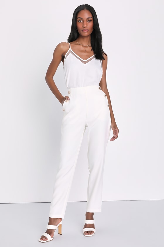 Lulus Composed Charm Ivory Slim Fit High-waisted Trousers Pants