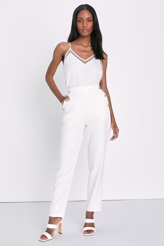 Ivory Trousers - Ivory High-Waisted Pants - Slim Fit Pants - Lulus