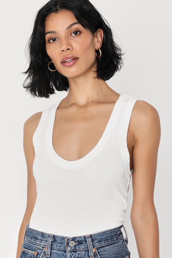 White Tank Top Cotton Tank Top UNeck Tank Top Tank Top Lulus