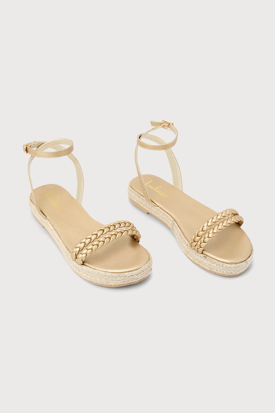 Lulus Iriala Gold Raffia Flatform Espadrille Sandal Heels