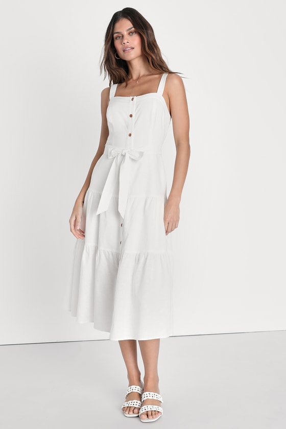 Montauk Memories White Midi Dress With Pockets