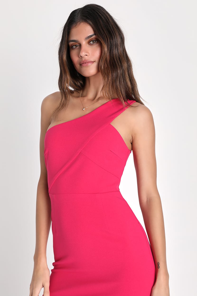 Stun the Soiree Hot Pink One-Shoulder Maxi Dress