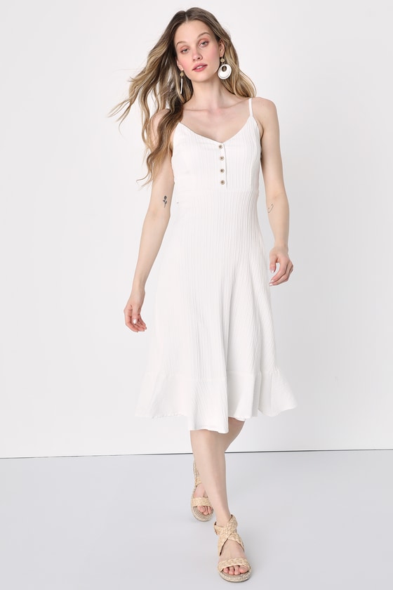 Lulus Cruise To Capri White Belted Button-front Midi Dress