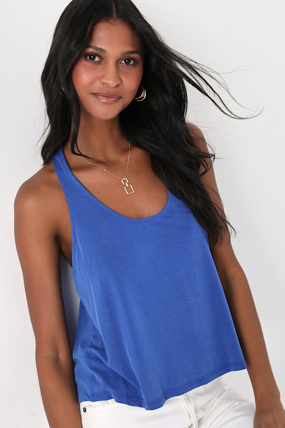 Royal Blue Tank Top Open Back Tank Top Strappy Tank Top Lulus
