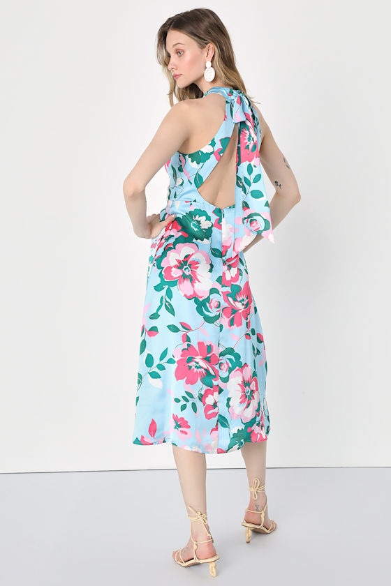 Blue Floral Halter Dress main image 0