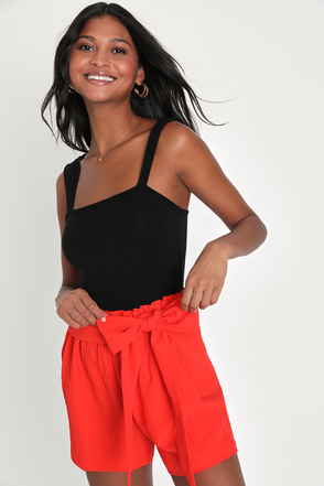 Lulus, First Things First Rust Brown Paperbag Waist Shorts