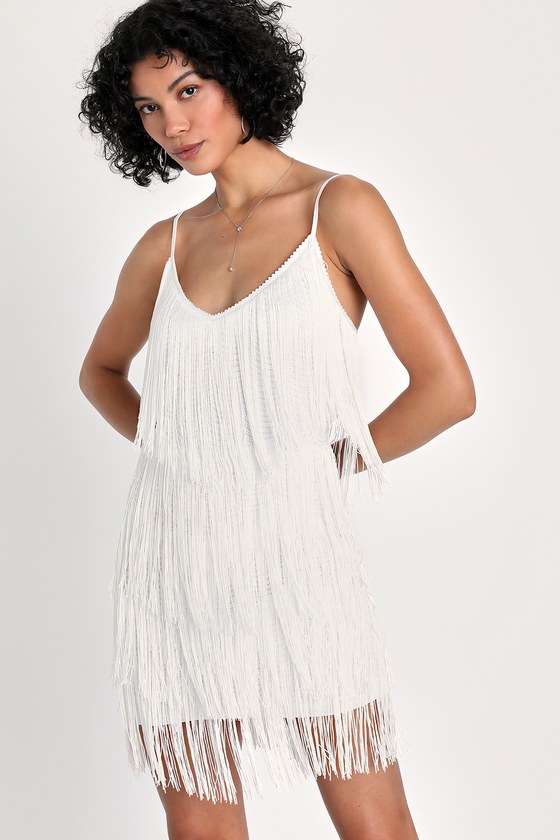 Free from Label Layered Sequin Fringe Mini Dress White 01 / L