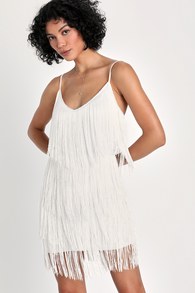 Get in the Groove White Sequin Fringe Bodycon Dress