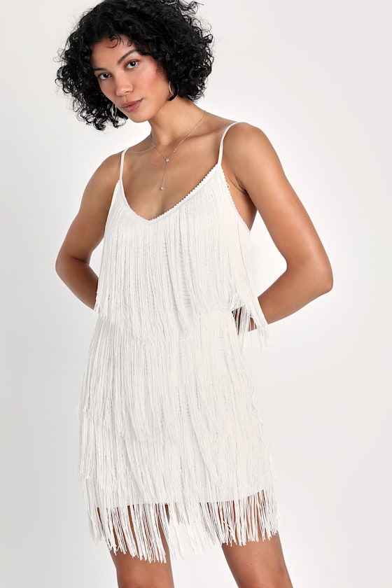 Get in the Groove White Sequin Fringe Bodycon Dress 1