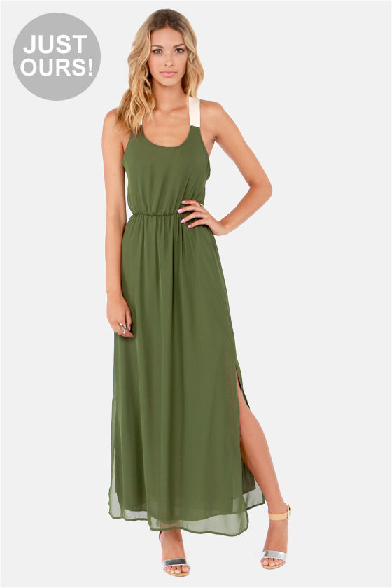 Pretty Army Green Dress - Maxi Dress ...