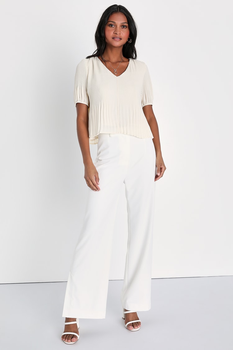 Appreciate the Aesthetic Ivory Plisse Short Sleeve Top
