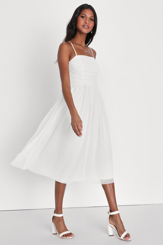 White Midi Dress - Swiss Dot Dress - Sleeveless Midi Dress