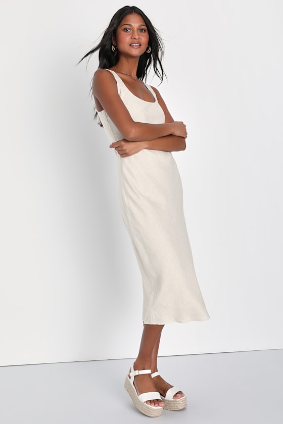 Beige Linen Dress - Sleeveless Dress - Midi Shift Dress - Lulus