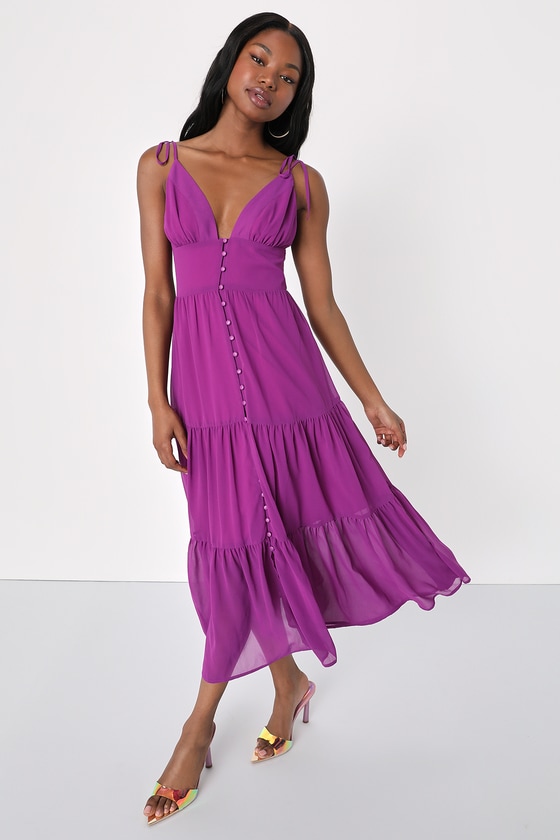 Everlasting Sight Purple Tie-Strap Midi Dress