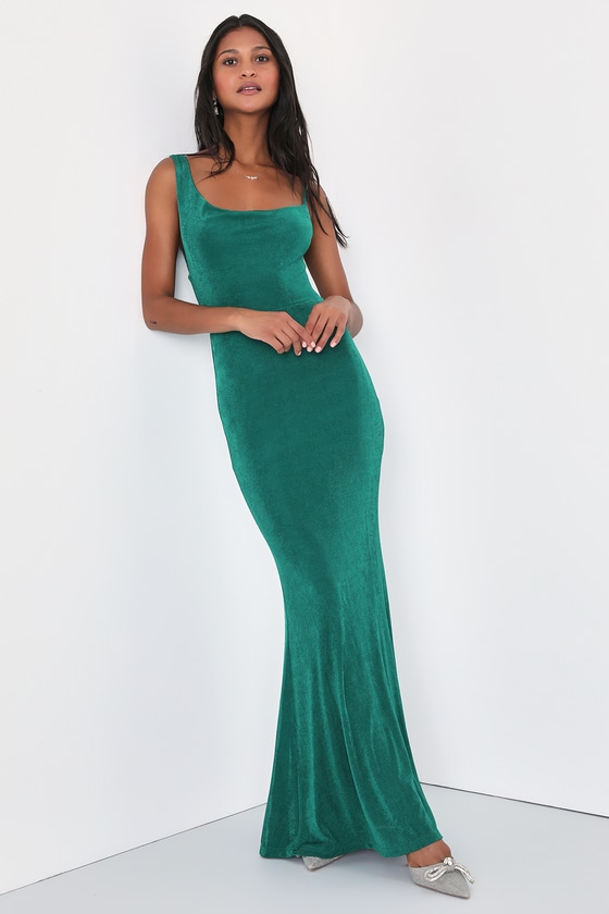 Lulus Surely A Stunner Emerald Cowl Asymmetrical Mermaid Maxi Dress In Green