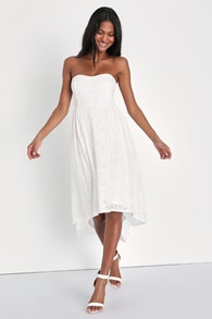Curated Charm White Lace Strapless Bustier High-Low Dress