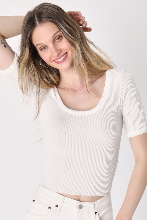 Ribbed Short Sleeve Tee - White