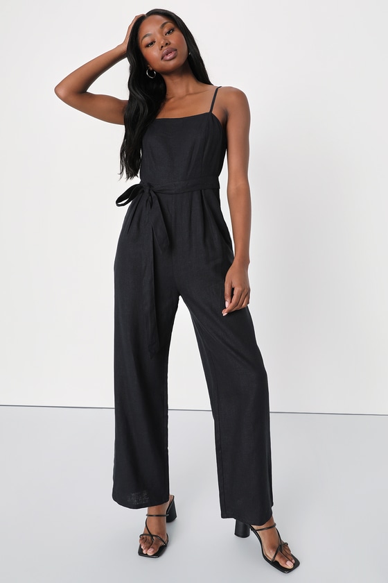 Black Linen Jumpsuit - Tie-Front Jumpsuit - Sleeveless Jumpsuit - Lulus