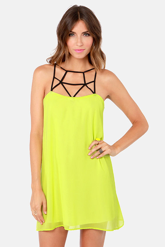 Hot Highlighter Yellow Dress Shift Dress 41.00 Lulus