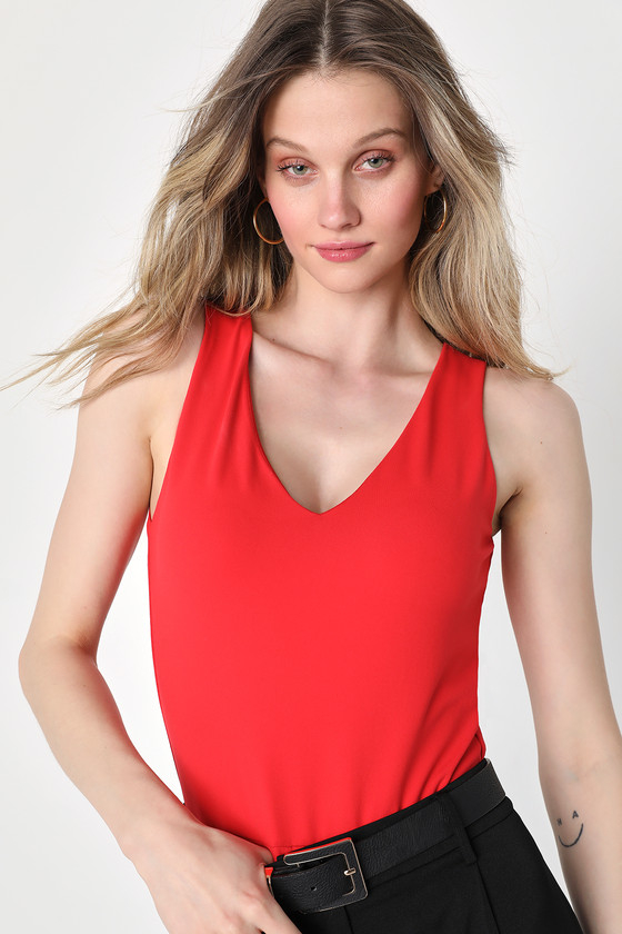Lulus Optimal Allure Red V-neck Cutout Sleeveless Bodysuit