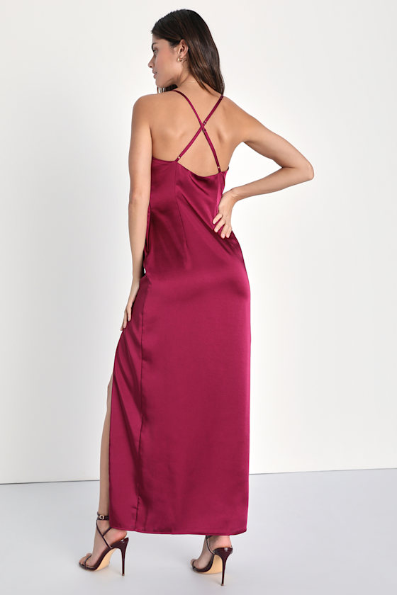 Dream Away With Me Burgundy Satin Slip Maxi Dress 2