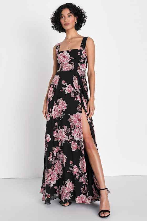 Black Bow Floral Printed Slip Dress