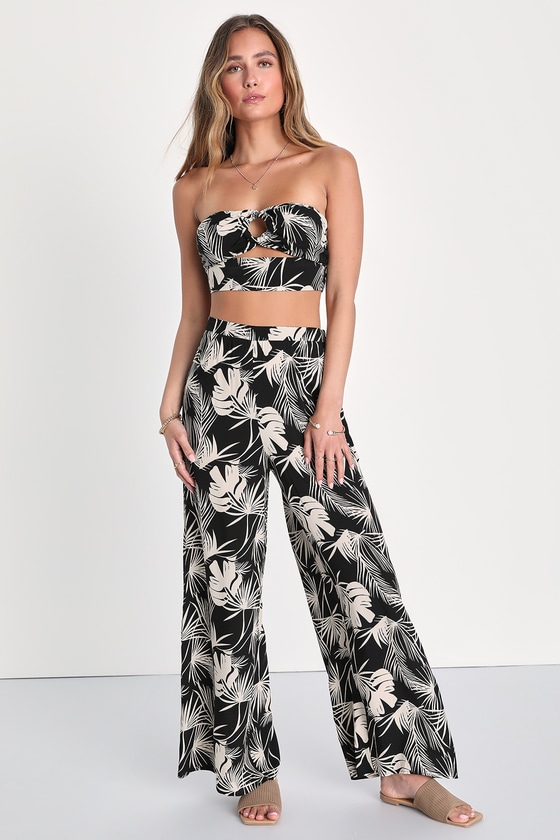 Black Tropical Print Pants - Wide-Leg Pants - High-Rise Pants - Lulus