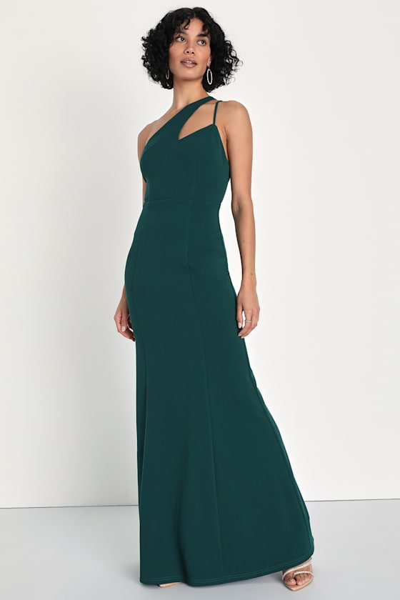 Lace Teal Full Length Dress Hunter Green Maxi Dress One-Shoulder Maxi Dress  Cutout Dress Lulus
