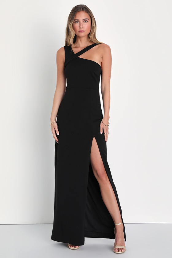 Lulus Adored Attention Black Asymmetrical Sleeveless Maxi Dress