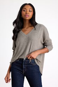 Just Vibing Olive Green Ribbed V-Neck Sweater Top 1