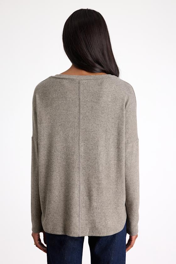 Just Vibing Olive Green Ribbed V-Neck Sweater Top 3