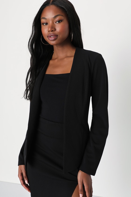 Lulus Miss Punctuality Black Collarless Lightweight Blazer