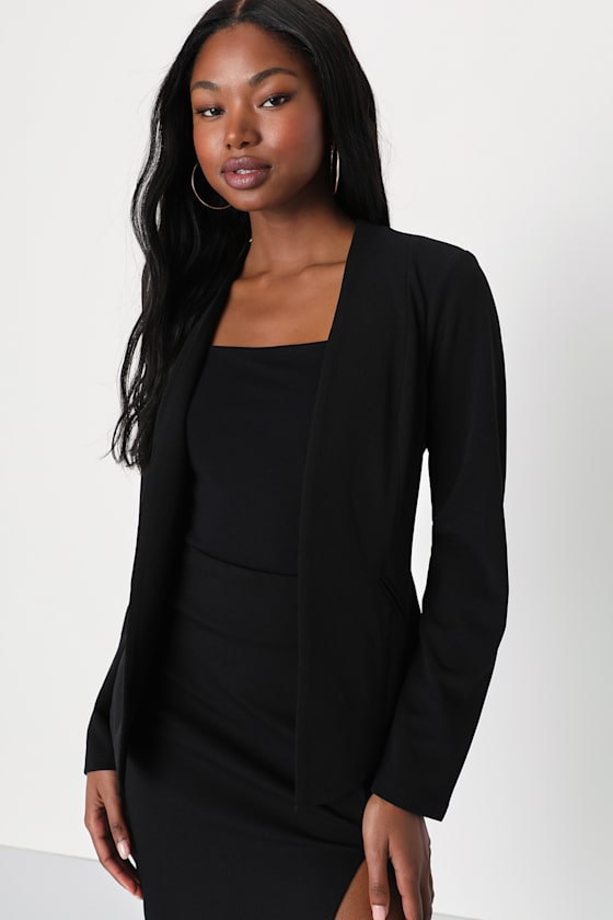 Black Collarless Blazer Lightweight Blazer Chic Office Blazer Lulus