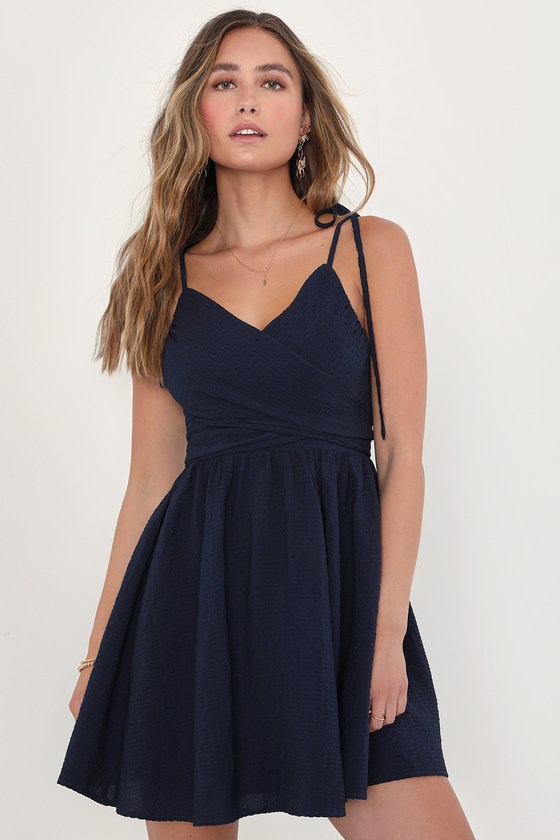 Lulus Cute And Sweet Navy Blue Tie-back Mini Skater Dress