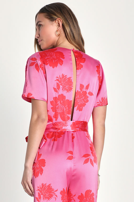 Salmon Pink Striped Cotton Elasticated Camisole Jumpsuit main image 1