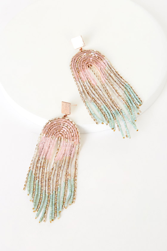 Drop of Magic Pale Pink Multi Beaded Fringe Drop Earrings 4