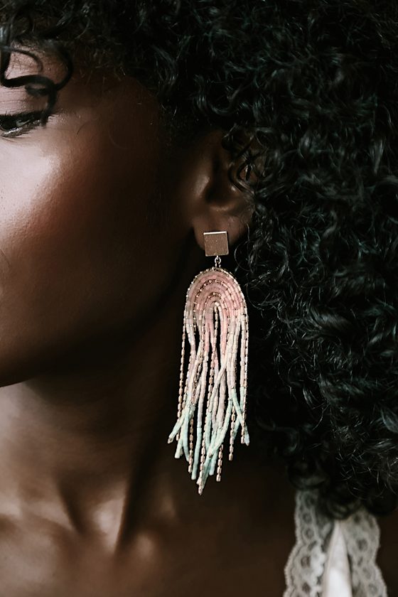 Drop of Magic Pale Pink Multi Beaded Fringe Drop Earrings 6
