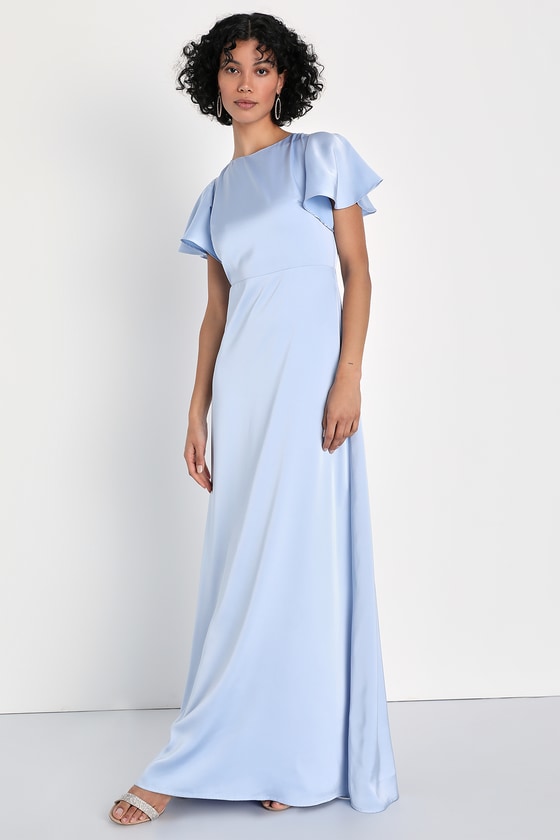 Lulus Infinite Invites Powder Blue Satin Backless Boat Neck Maxi Dress