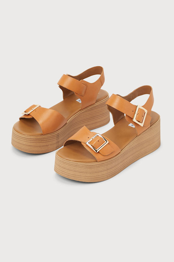 Marka Cognac Leather Platform Sandals 1